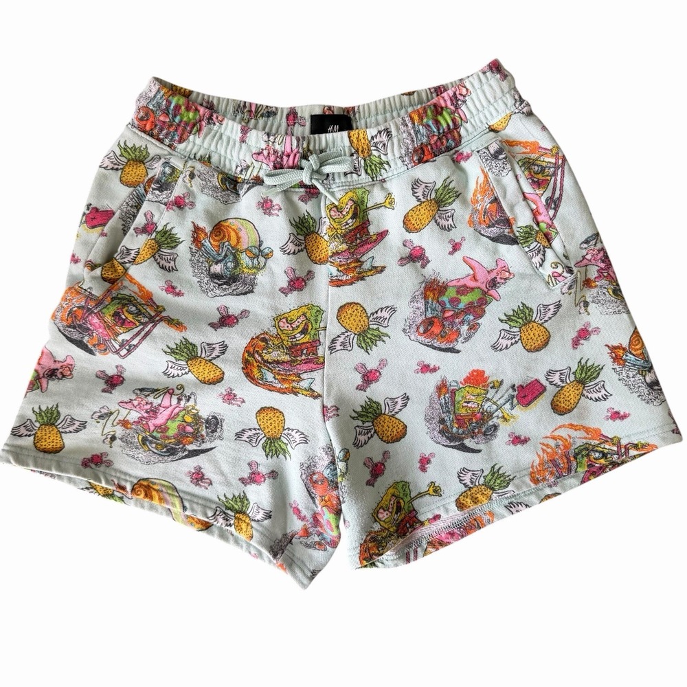 H&M Spongebob Squarepants Hawaiian Shorts Mens XS Sweatshorts Surf Hot Rod Manic